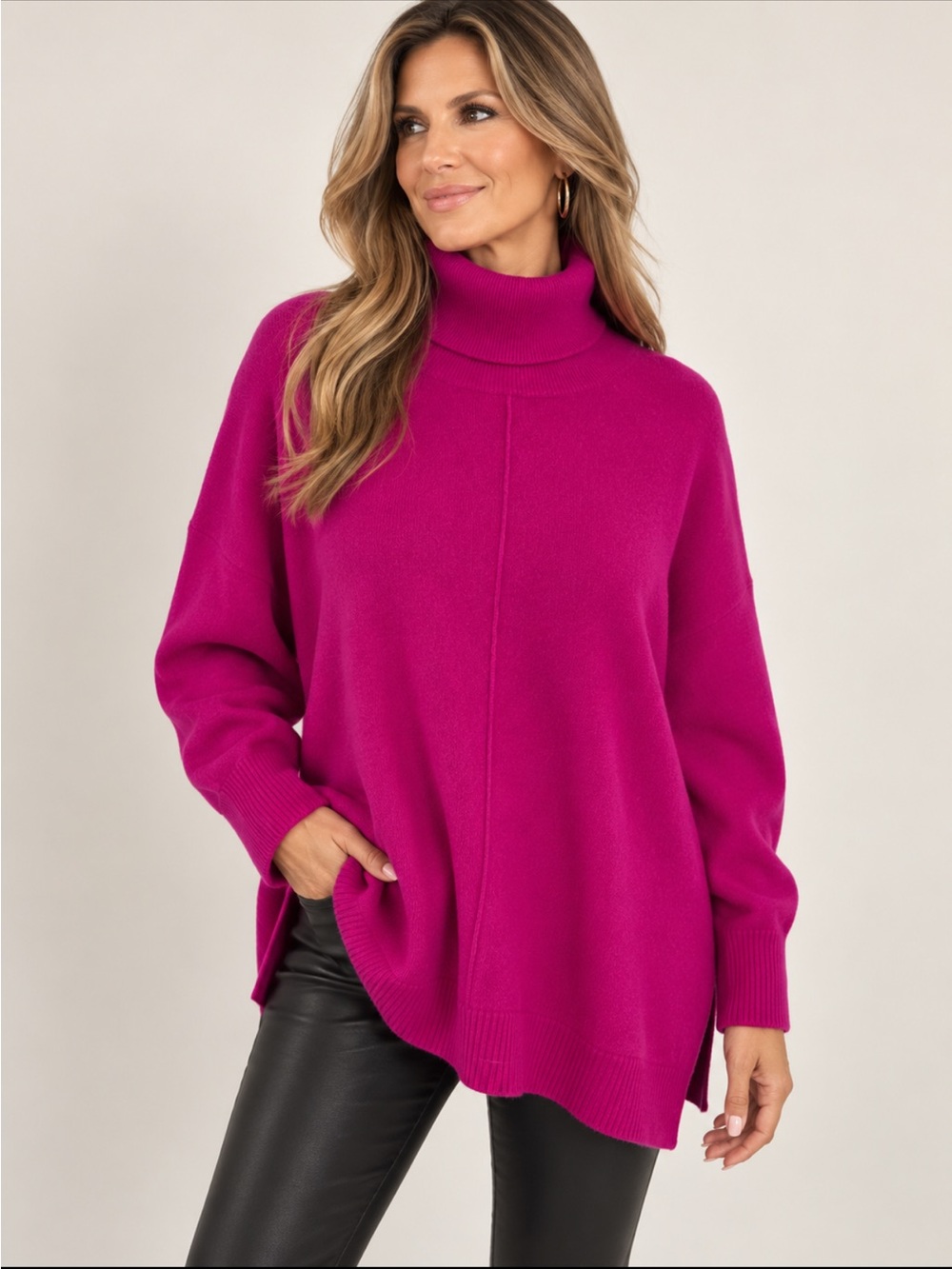 C by Bloomingdales Cashmere Turtlneck Bright Magenta